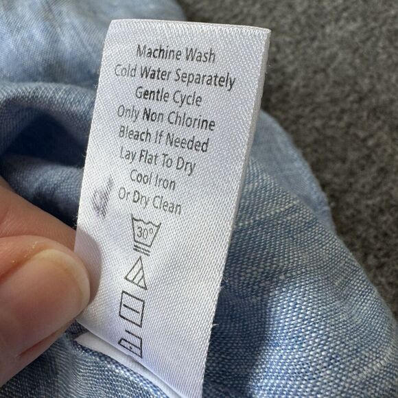 Kyla Seo Shirt Womens S Blue Linen Chambray Floral Embroidered Beach Coastal - Picture 5 of 11